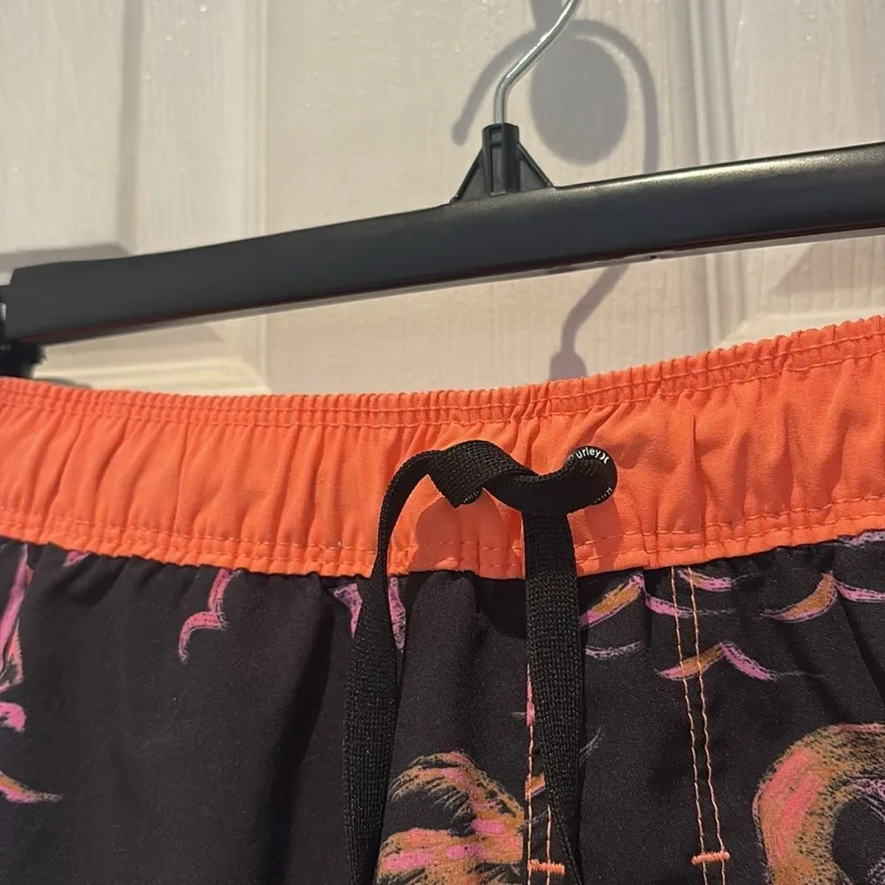 Hurley Black and Pink Board Shorts Tropical Design SZ 10/12 Neon orange and pink